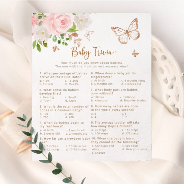 Rosa fjäril Baby trivia baby shower spel (Skapare uppladdad)