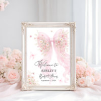 Rosa fjäril-babyshower-välkomstskylt