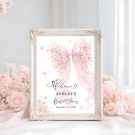 Rosa fjäril-babyshower-välkomstskylt poster