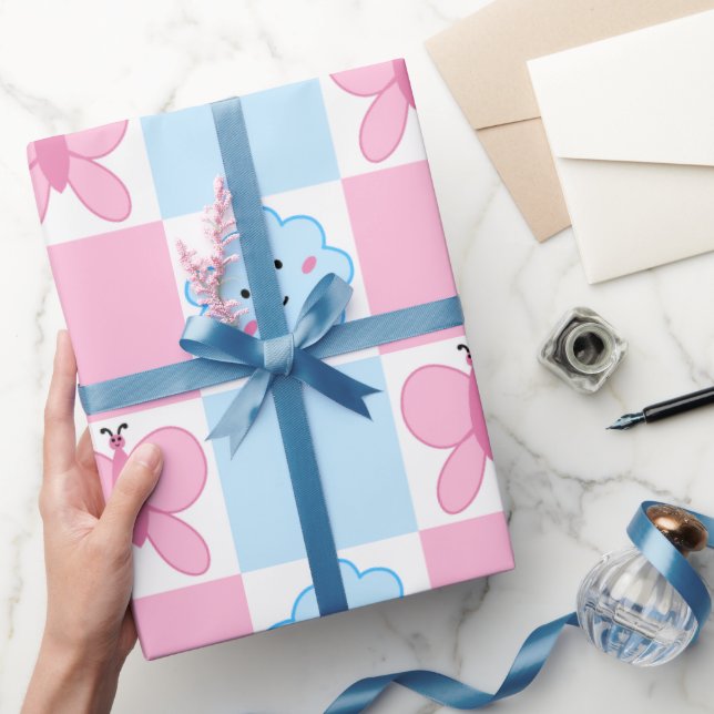 Rosa fjäril & Blå moln presentpapper  (Gifting)