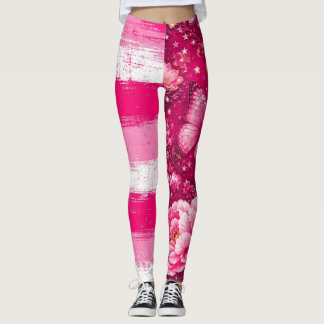 Rosa fjäril blom-leggings leggings