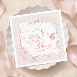 Rosa fjäril blommig flicka baby shower pappersservett