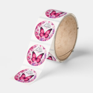 Rosa Fjäril Blommig Inspirerande Klistermärke