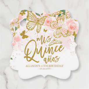 Rosa fjäril Blommig Quinceanera fest Favo Gåvor Etiketter