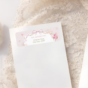 Rosa fjäril Blommig returadressetikett Returadress Etikett