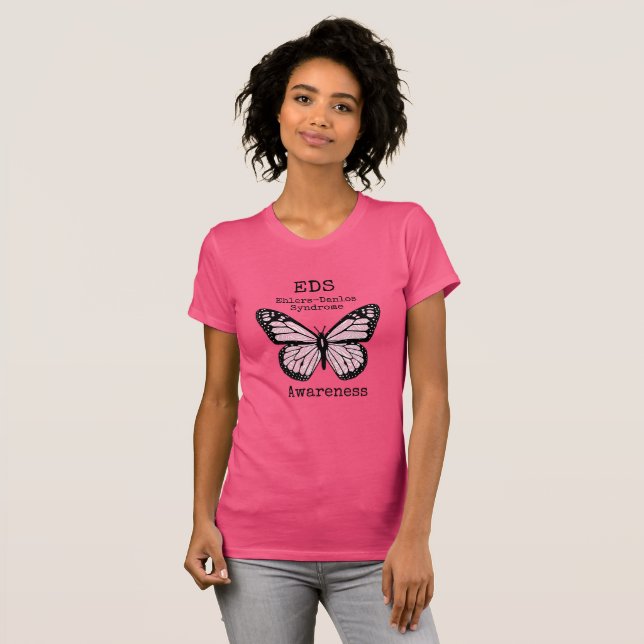 Rosa fjäril EDS-medvetenhet t-shirt (Hel framsida)