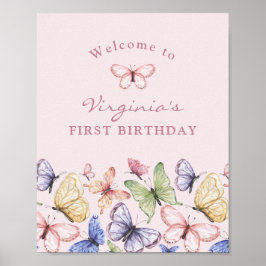Rosa Fjäril Födelsedag Poster