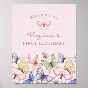 Rosa Fjäril Födelsedag Poster