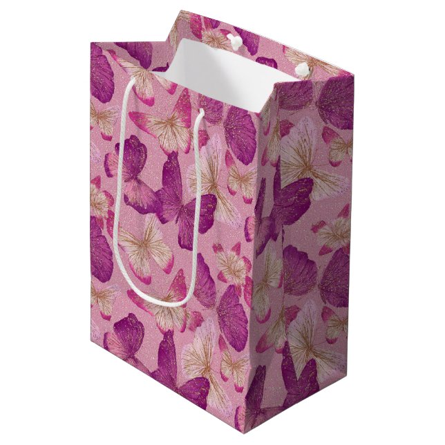 Rosa fjäril glitter sömlöst mönster (Framsidan Vinklad)