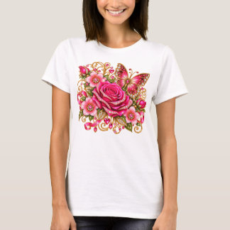 Rosa fjäril glittrande blomtröja t shirt