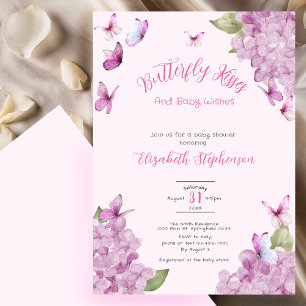 Rosa fjäril Kyssar Watercolor Baby Shower Inbjudningar
