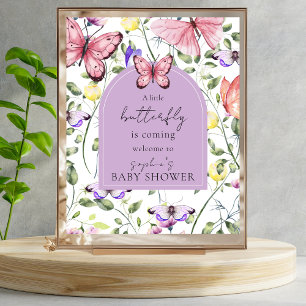 Rosa fjäril Lavendelvalv Välkommen Baby Shower Poster