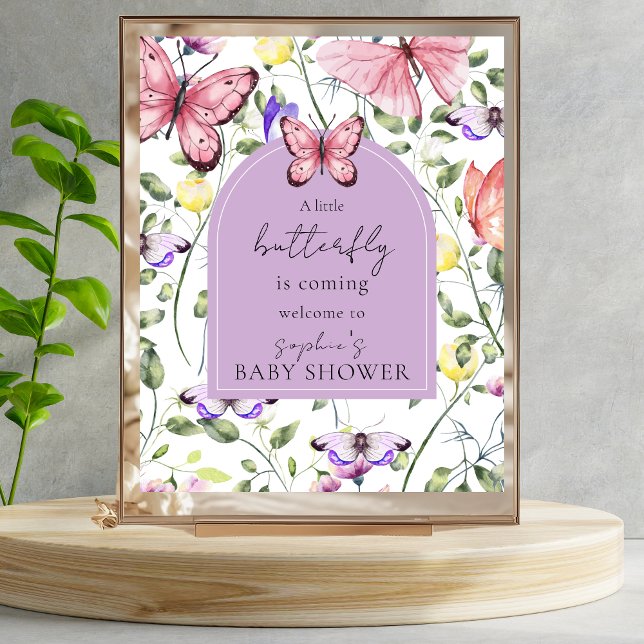 Rosa fjäril Lavendelvalv Välkommen Baby Shower Poster (Skapare uppladdad)