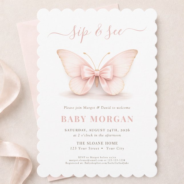 Rosa fjäril liten båge flicka baby shower inbjudningar (Skapare uppladdad)