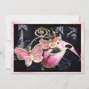 Rosa fjäril Masquerade Mask Inbjudan