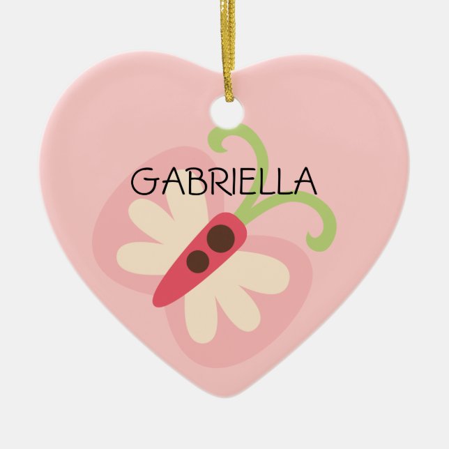 Rosa fjäril med känd hjärta julgransprydnad keramik (Framsidan)