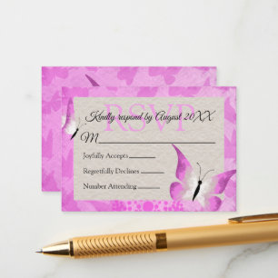 Rosa fjäril Quinceañera RSVP-kort Rådkort