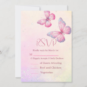 Rosa Fjäril RSVP Baby Shower QR-kod Inbjudningar