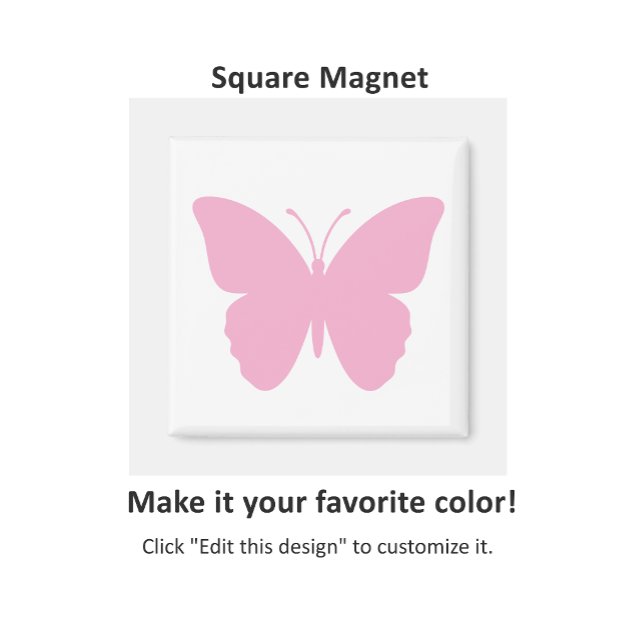 Rosa Fjäril Square Magnet (Skapare uppladdad)