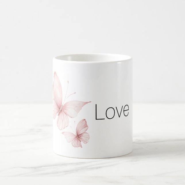 Rosa fjärilar älskar kaffemugg (Center)