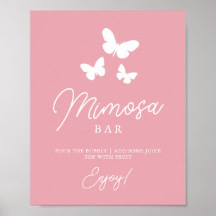 Rosa Fjärilar Mimosa Bar Bröllopsdusch-skylt Poster