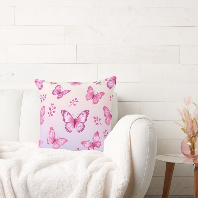 Rosa fjärilar och blommor mönster kudde (Soffa)