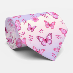 Rosa fjärilar och blommor mönster slips