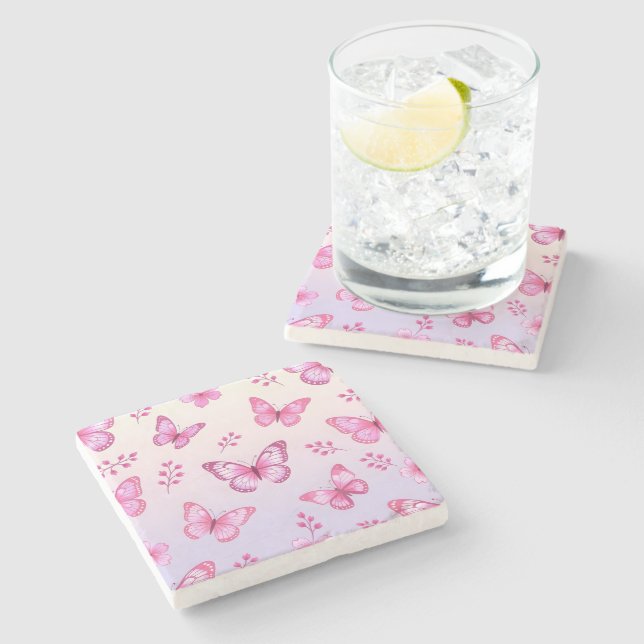 Rosa fjärilar och blommor mönster stenunderlägg (Sidan)