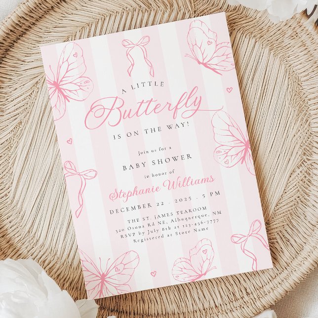 Rosa fjärilar och slingor baby shower inbjudningar (Skapare uppladdad)