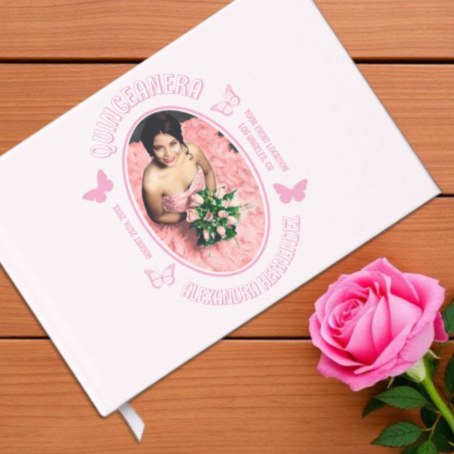 Rosa fjärilar Quinceanera Gästböcker (Skapare uppladdad)