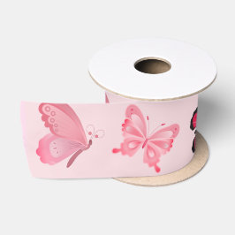 Rosa fjärilar Satinband