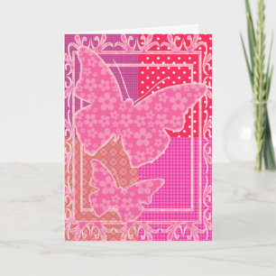 Rosa fjärilartackkort tack kort