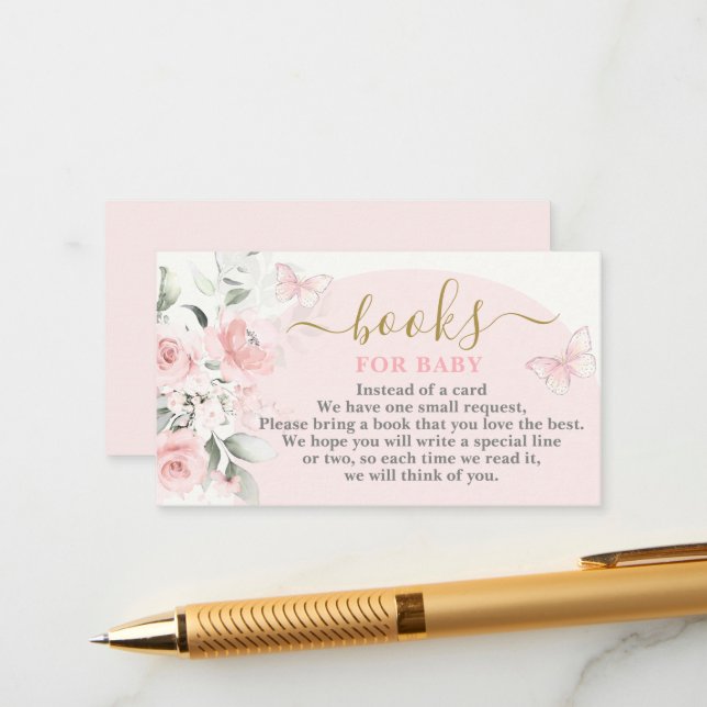 Rosa fjärilböcker för bebis-flicka kort (Fram/Back In Situ)