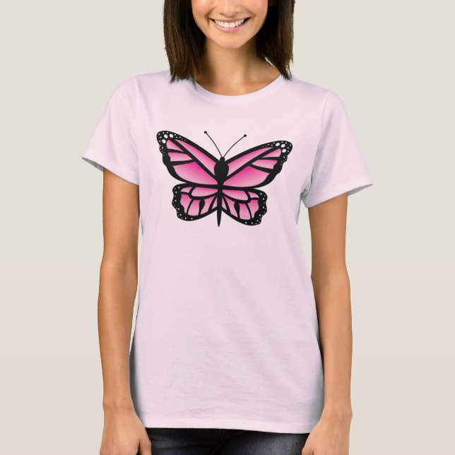Rosa fjärilillustration t shirt (Framsida)