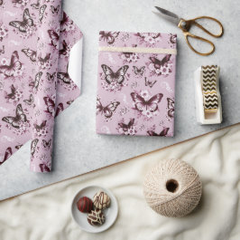 Rosa Fjärilmönster Present Presentpapper
