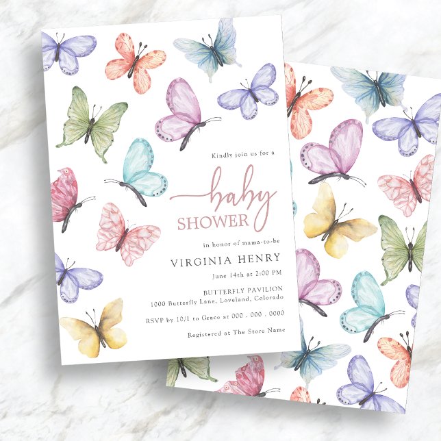 Rosa Fjärils Baby Shower Inbjudningar (Pink Butterfly Baby Shower Invitation
)