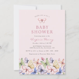 Rosa Fjärils Babyshower Inbjudningar