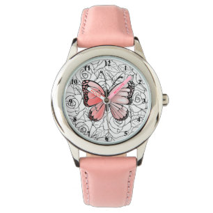 Rosa fjärils- och rokonst - armbandsur