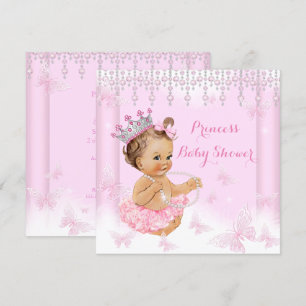 Rosa fjärils tiara prinsessa baby shower brunett inbjudningar