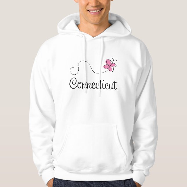 Rosa fjärilsConnecticut kvinna Hoodie (Framsida)
