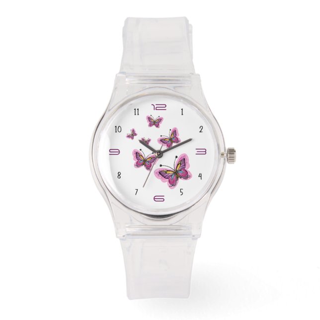 Rosa Fjärilsflykt – Elegant Minimalism Armbandsur (Framsida)