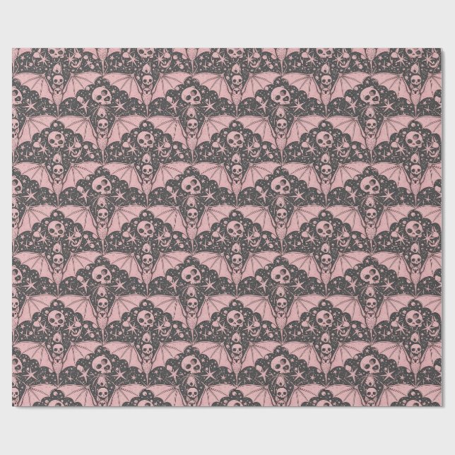 Rosa fladdermöss och kranier Pastell Goth Hallowee Presentpapper (Platt)