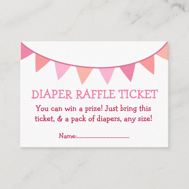 Rosa Flaggor Diaper Raffle Biljett for Girl Tilläggskort (Framsida)