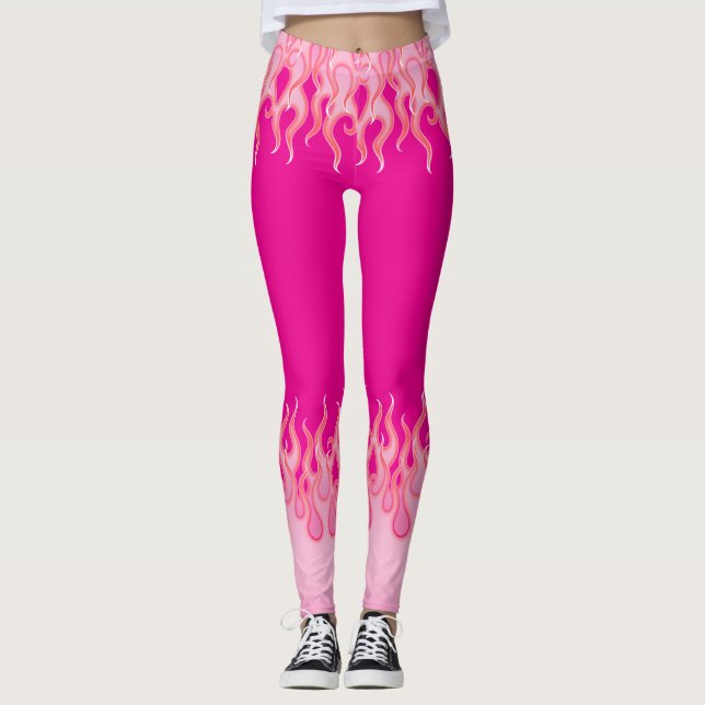 Rosa Flames, tävla flames, brand, hett, hot rod. Leggings (Framsida)