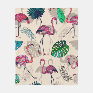 Rosa flamigos och tropiska löv sömlösa mönster fleecefilt