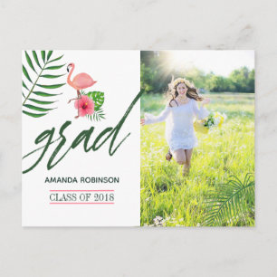 Rosa Flamingo Akvarell Luau Examen Meddelande Vykort