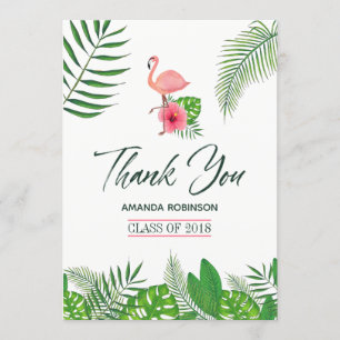 Rosa Flamingo Akvarell Luau Examen Tacksamhetskort Meddelande