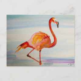 Rosa Flamingo Akvarell Tropisk Konst Vykort