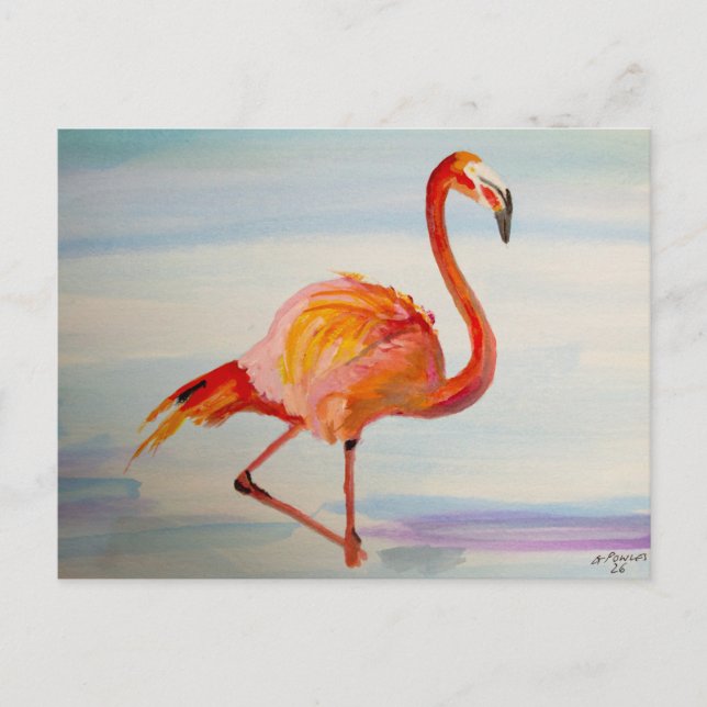 Rosa Flamingo Akvarell Tropisk Konst Vykort (Framsida)