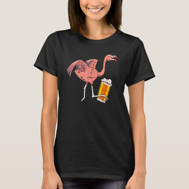 Rosa Flamingo Alkoholöl Drinking Wading Bird T Shirt (Framsida)